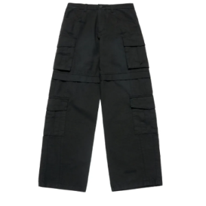 Quần Wide Cargo Damage Washed Đen