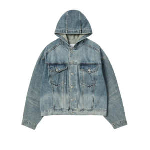 Áo Khoác Denim Hoodie Oversize Trucker Xanh Da Trời